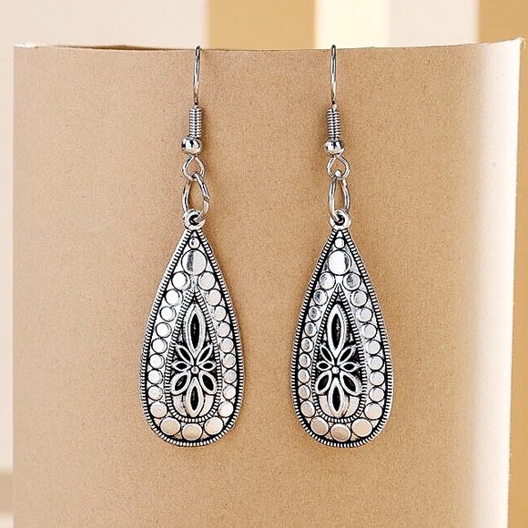 Any 2/$20! Silver Etched Boho Drop Earrings - Picture 3 of 8